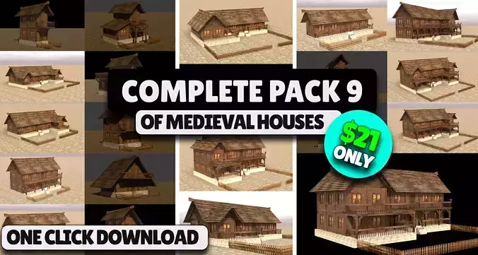 Versatile Low Poly Medieval House Assets for Town Building