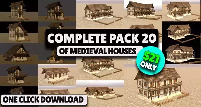 Stylized Low Poly Medieval House Collection for Fantasy Worlds Low-poly 3D model