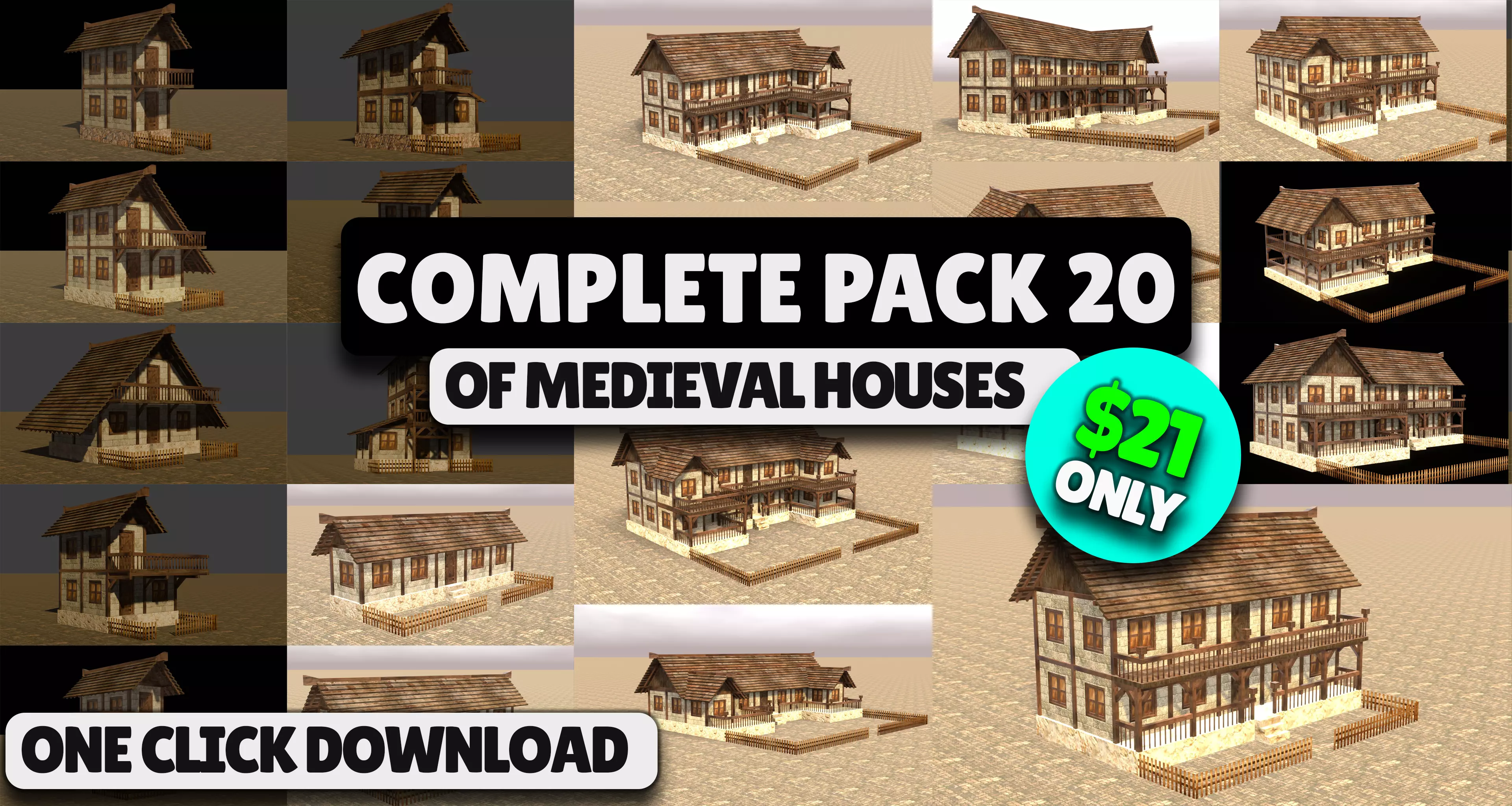 Stylized Low Poly Medieval House Collection for Fantasy Worlds Low-poly 3D model_0