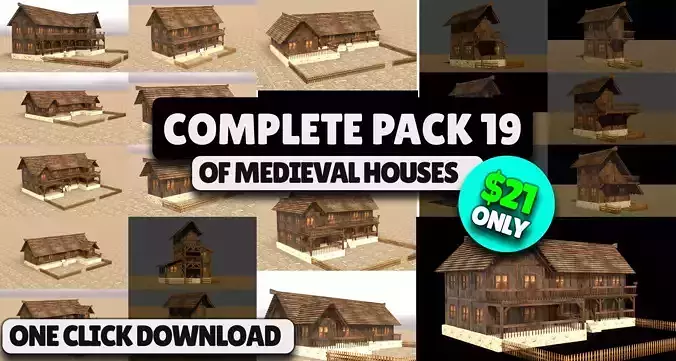 Realistic Low Poly Medieval House Pack for 3D Visualizations Low-poly 3D model