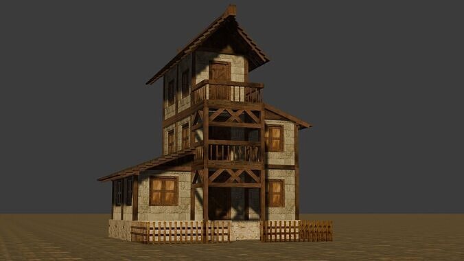 Low Poly Medieval Town House Pack with Various Building Styles Low-poly 3D model 3