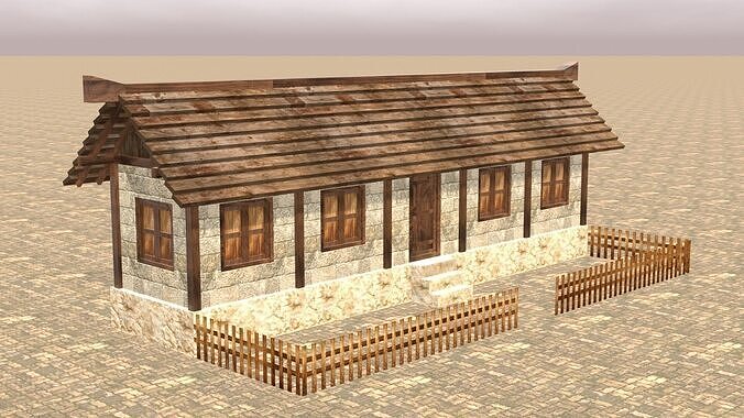 Low Poly Medieval Town House Pack with Various Building Styles Low-poly 3D model 4