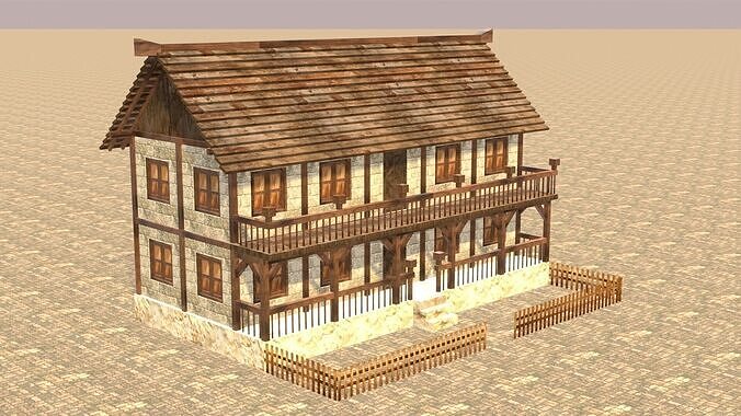 Low Poly Medieval Town House Pack with Various Building Styles Low-poly 3D model 6