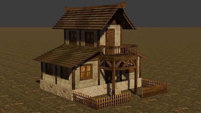 Low Poly Medieval Town House Pack with Various Building Styles Low-poly 3D model 2