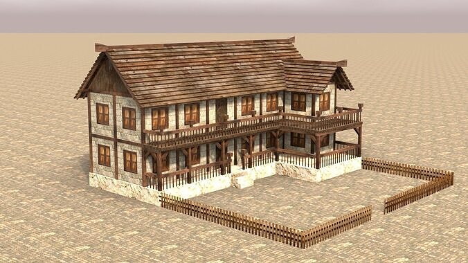 Low Poly Medieval Town House Pack with Various Building Styles Low-poly 3D model 7