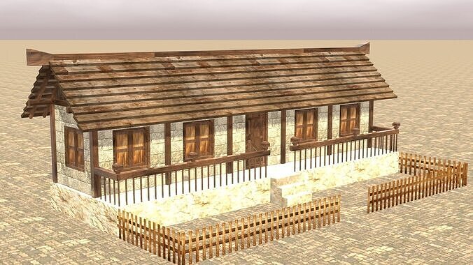 Low Poly Medieval Town House Pack with Various Building Styles Low-poly 3D model 5