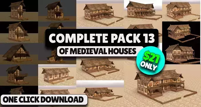 Low Poly Medieval House Bundle for Game and Animation Projects