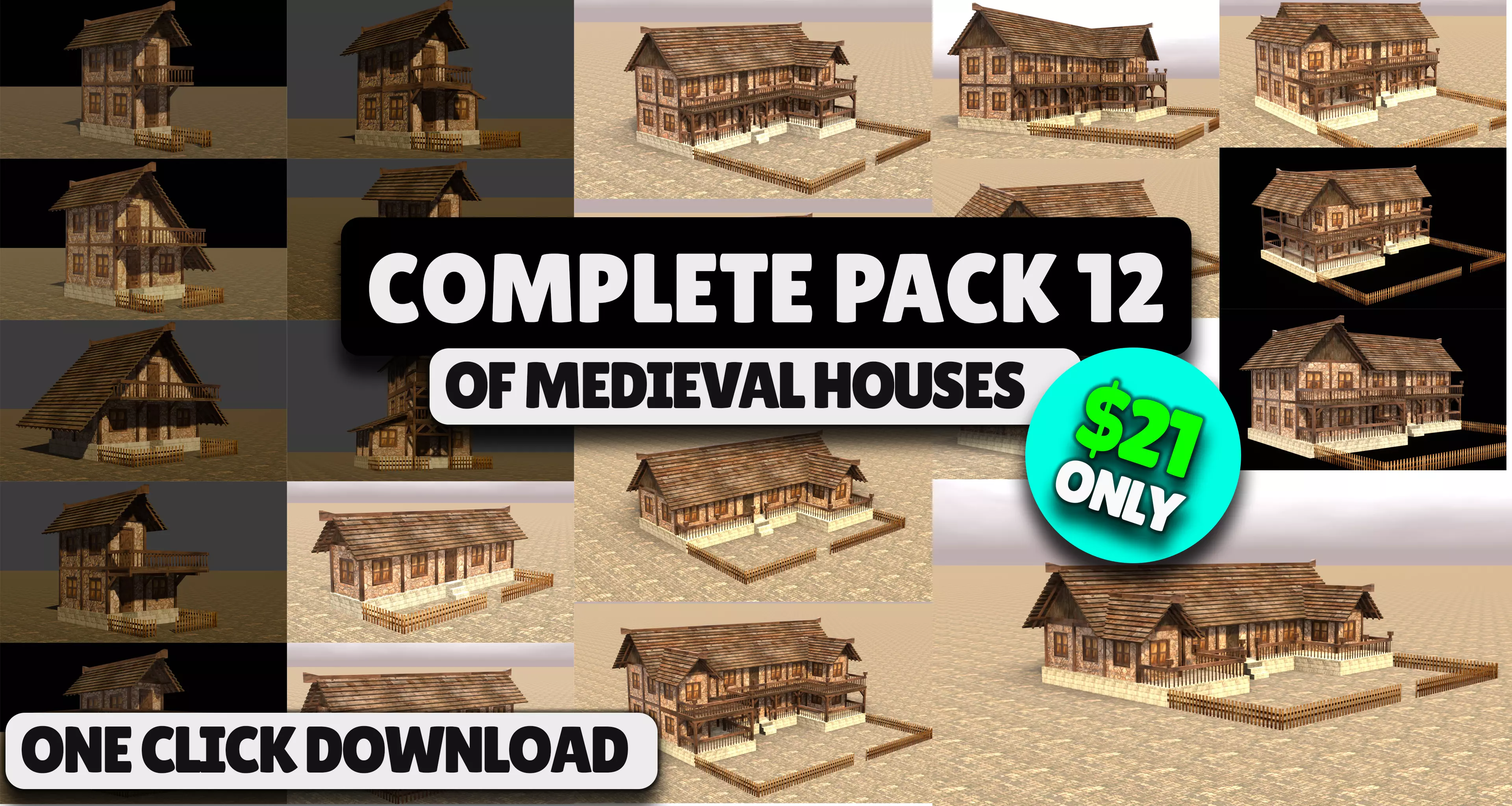 Handcrafted Low Poly Medieval House Models for 3D Scenes Low-poly 3D model_0