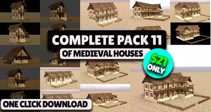 Fantasy Low Poly Medieval House Pack for RPG Environments Low-poly 3D model
