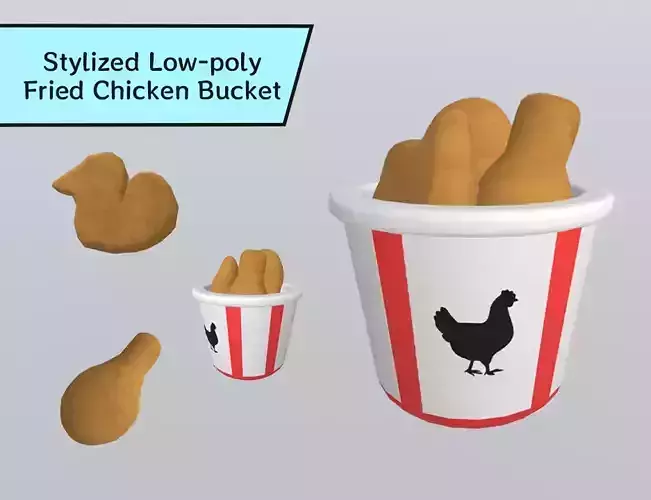 Stylized Low-poly Fried Chicken Bucket Low-poly 3D model