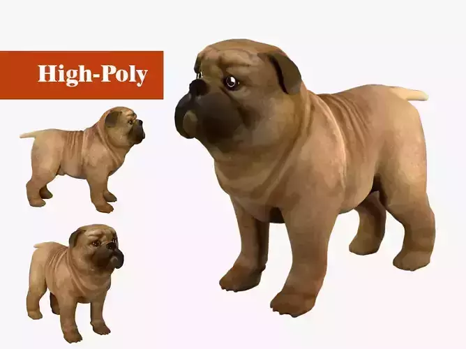 small dog bulldog  rig  high-poly  textured