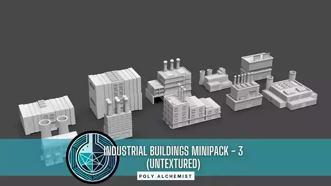 Low Poly 10 Industrial Buildings Mini Pack 3 - Untextured