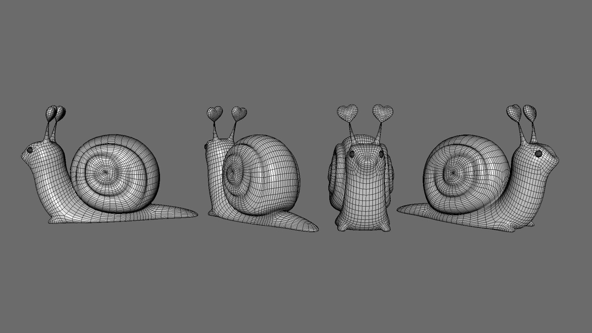 Cute Snail 3D Model with Heart - Perfect for Valentines Day Low-poly 3D model_6