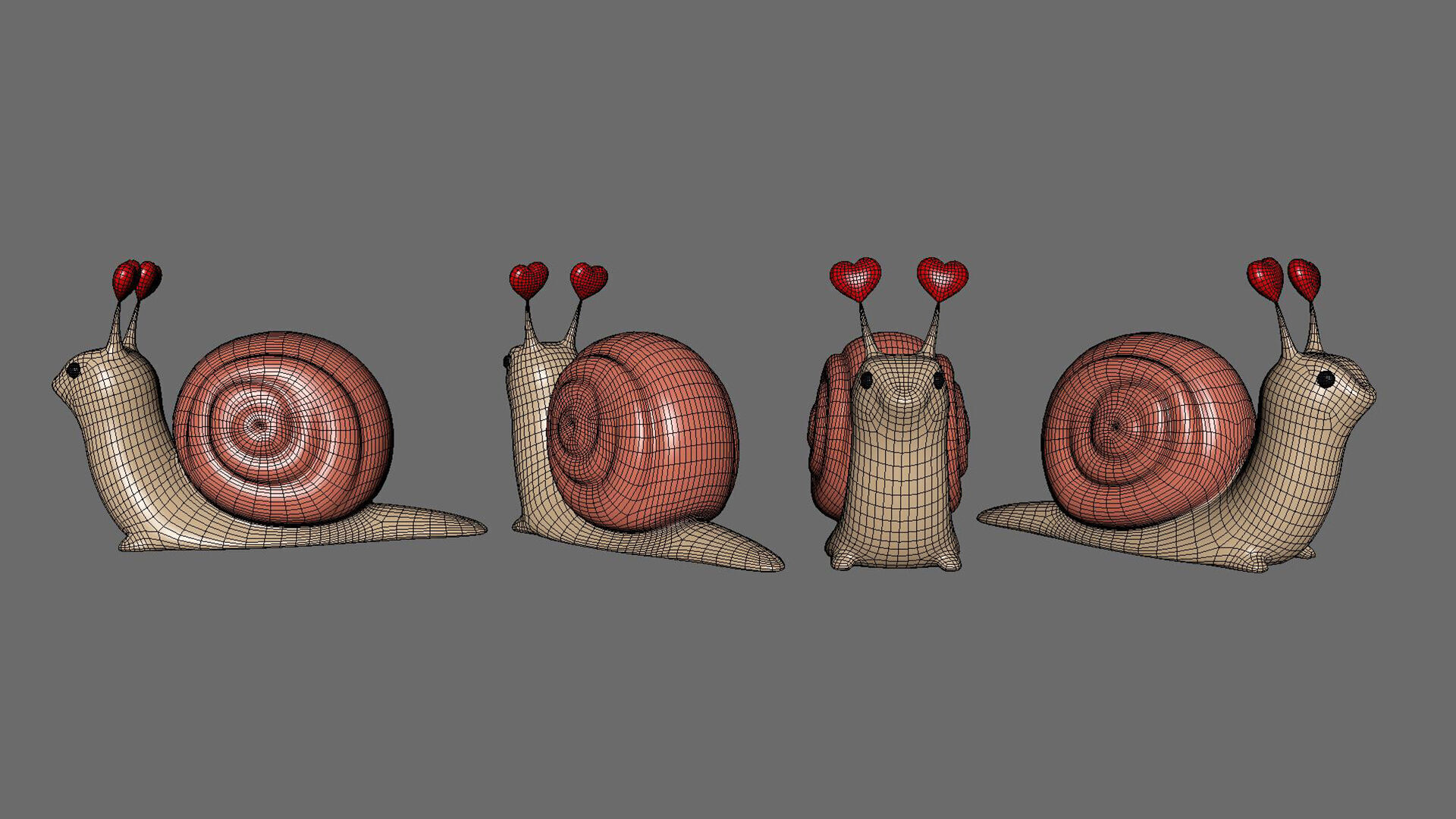 Cute Snail 3D Model with Heart - Perfect for Valentines Day Low-poly 3D model_7