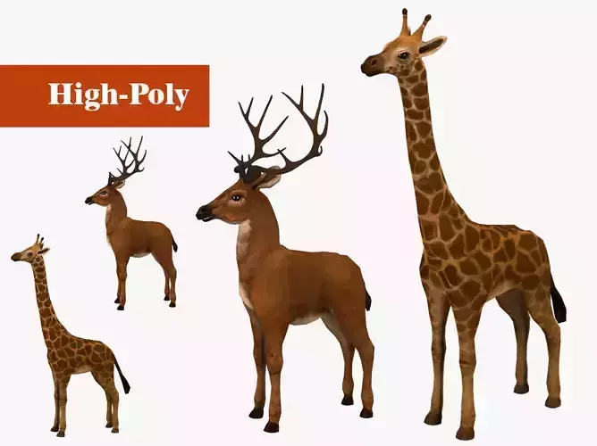 Deer giraffe  rig  high-poly  textured