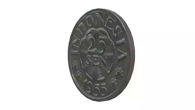 High Detailed Indonesian 25 Cent Coin 1955 Antique Currency 3D model