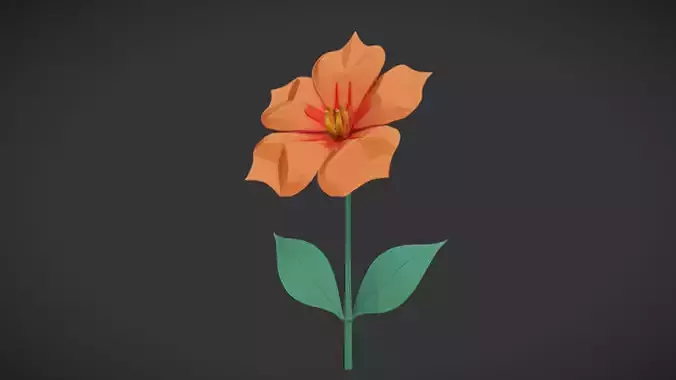 Orange geometric flower with green leaves