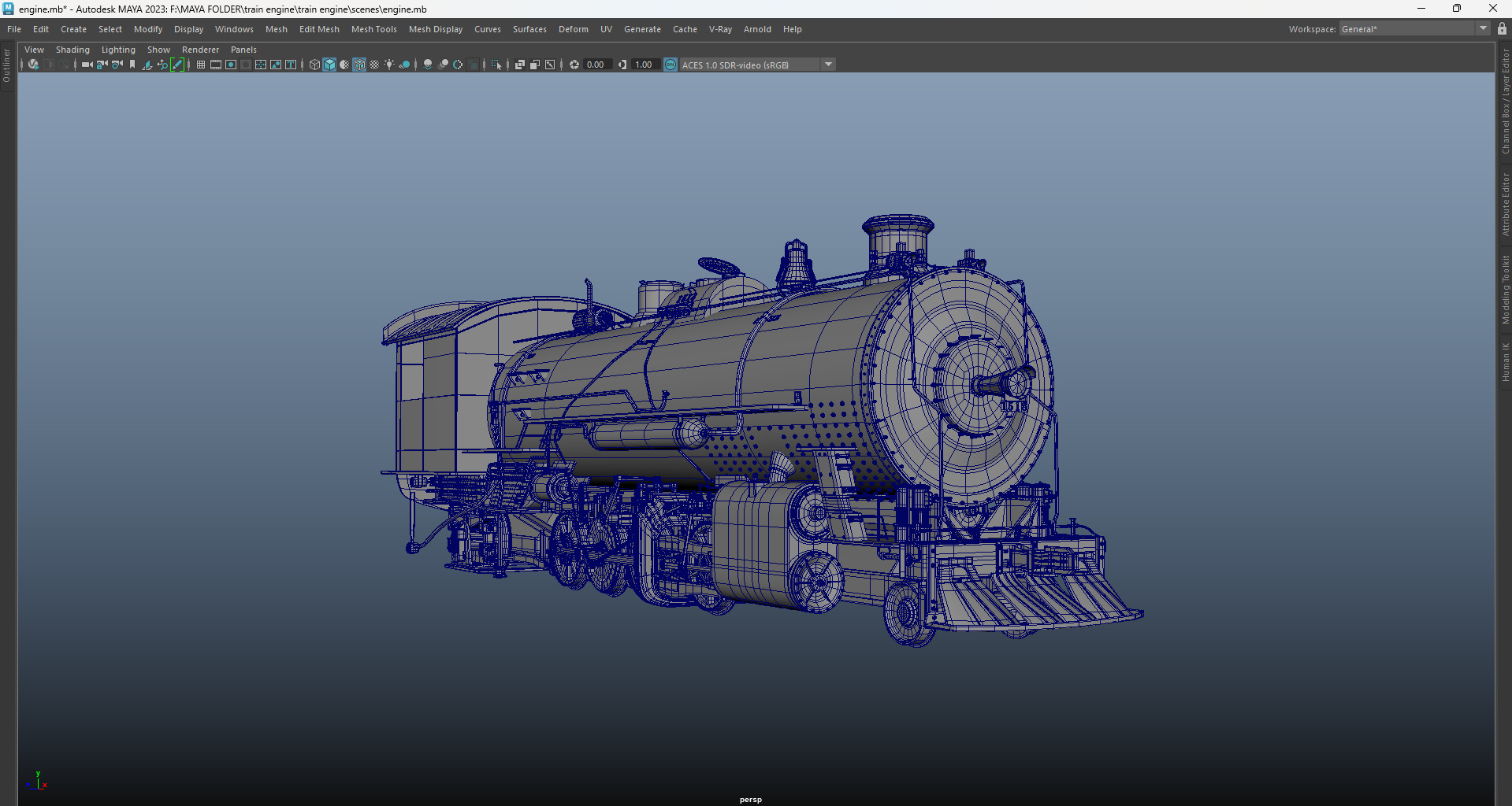 An old train engiene Low-poly 3D model_3