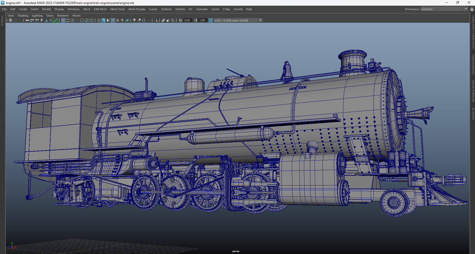 An old train engiene Low-poly 3D model_1
