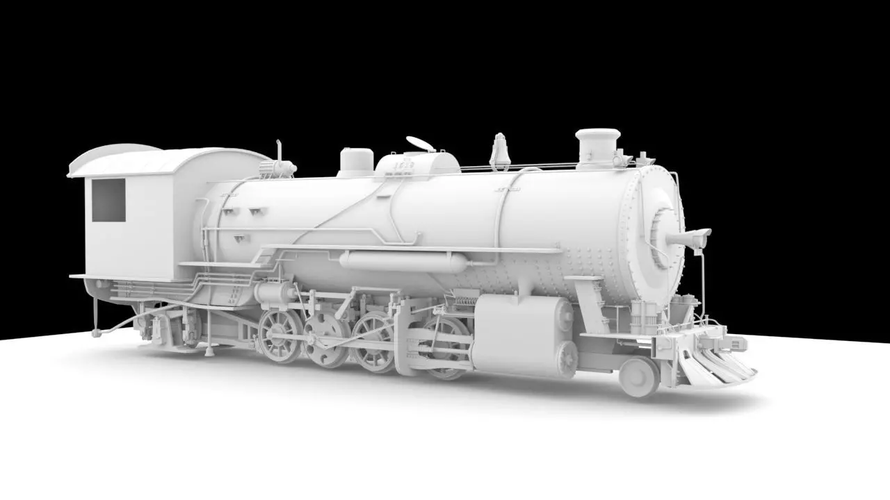An old train engiene Low-poly 3D model_0