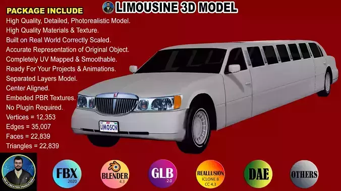 LIMOUSINE LUXURY CAR Low-poly 3D model