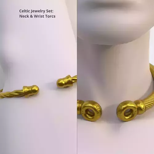 Celtic Jewelry Set - Neck and Wrist Torcs Low-poly 3D model
