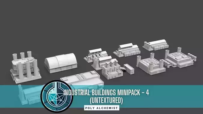 Low Poly 10 Industrial Buildings Mini Pack 4 - Untextured