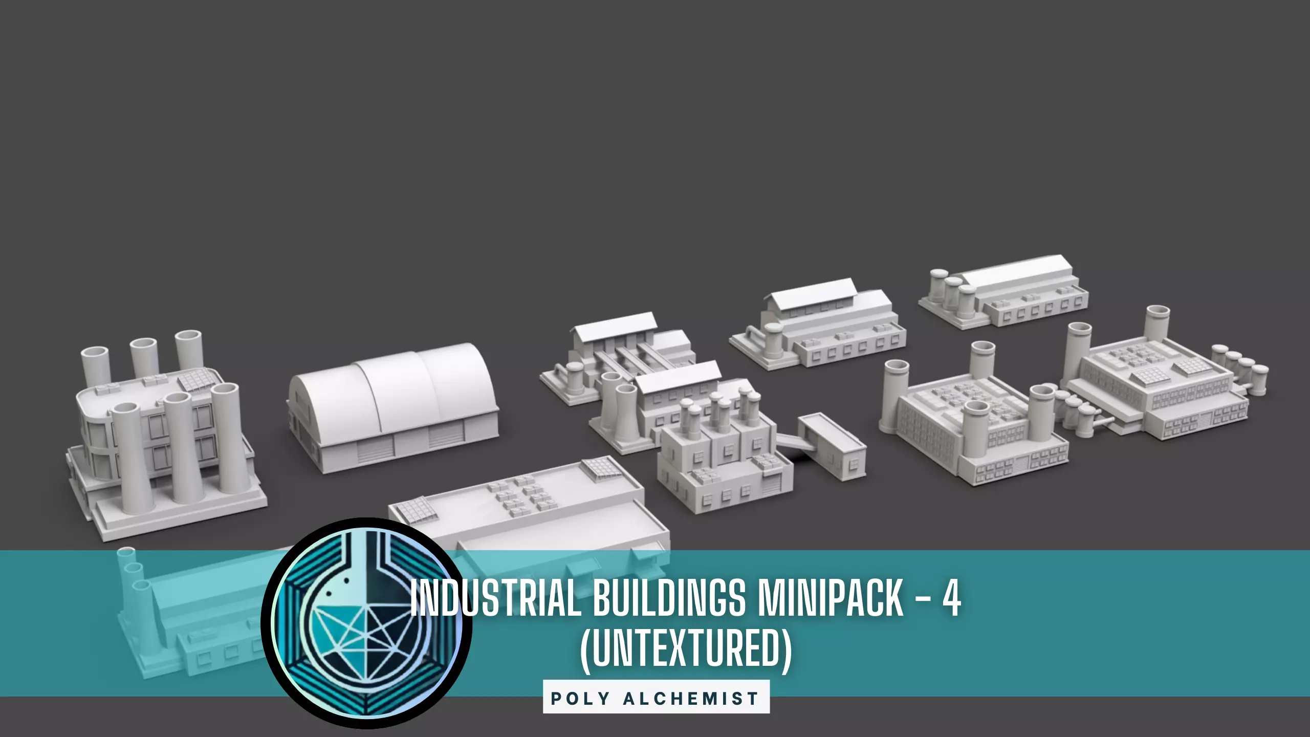 Low Poly 10 Industrial Buildings Mini Pack 4 - Untextured Low-poly 3D model