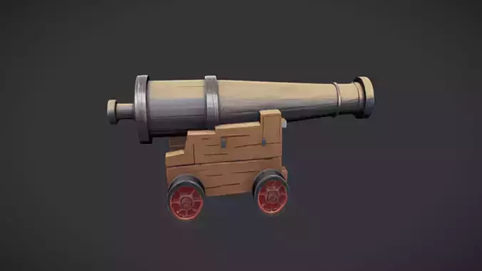 Cartoonish wooden cannon on wheels