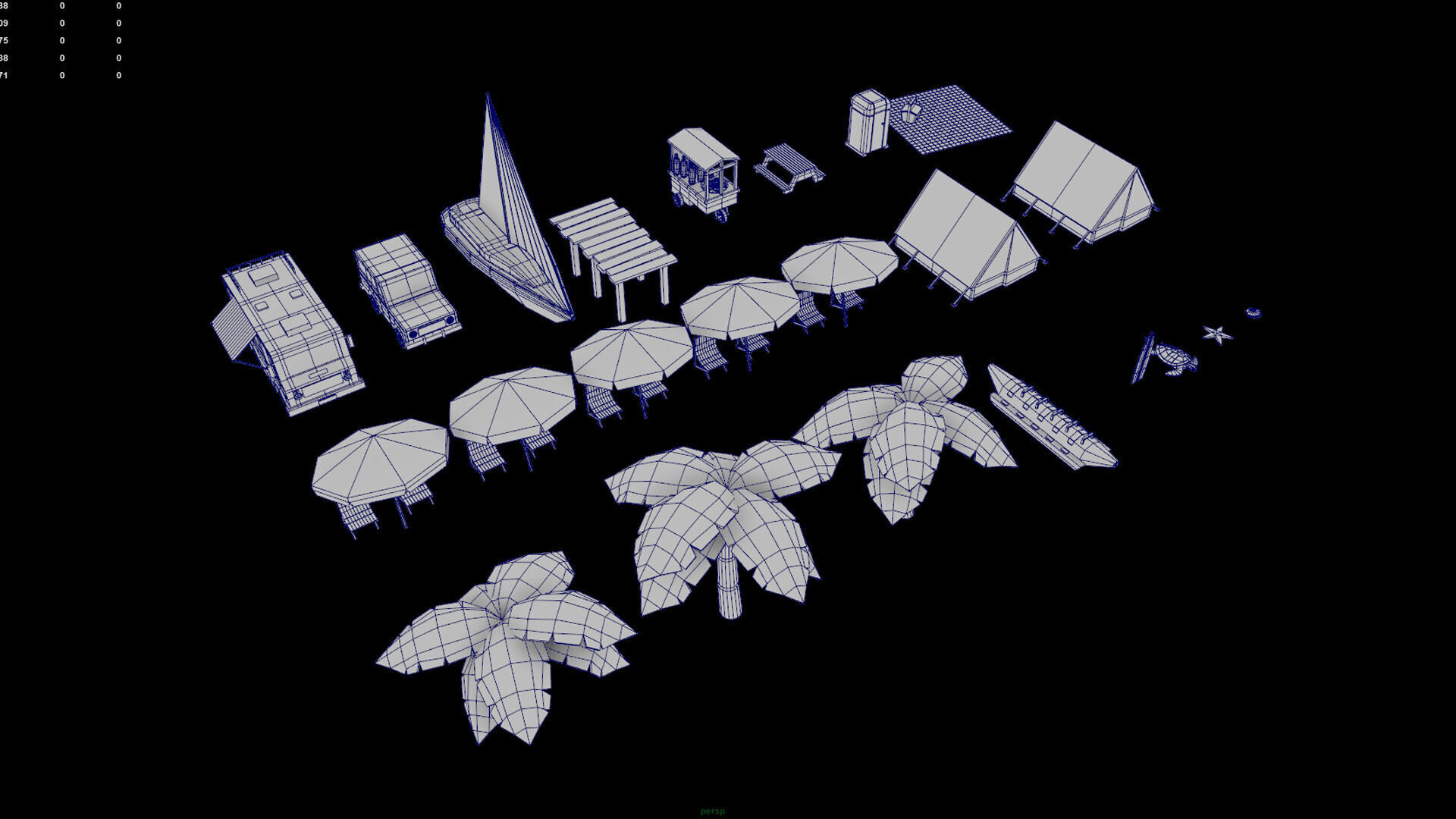 low poly beach props Low-poly 3D model_14