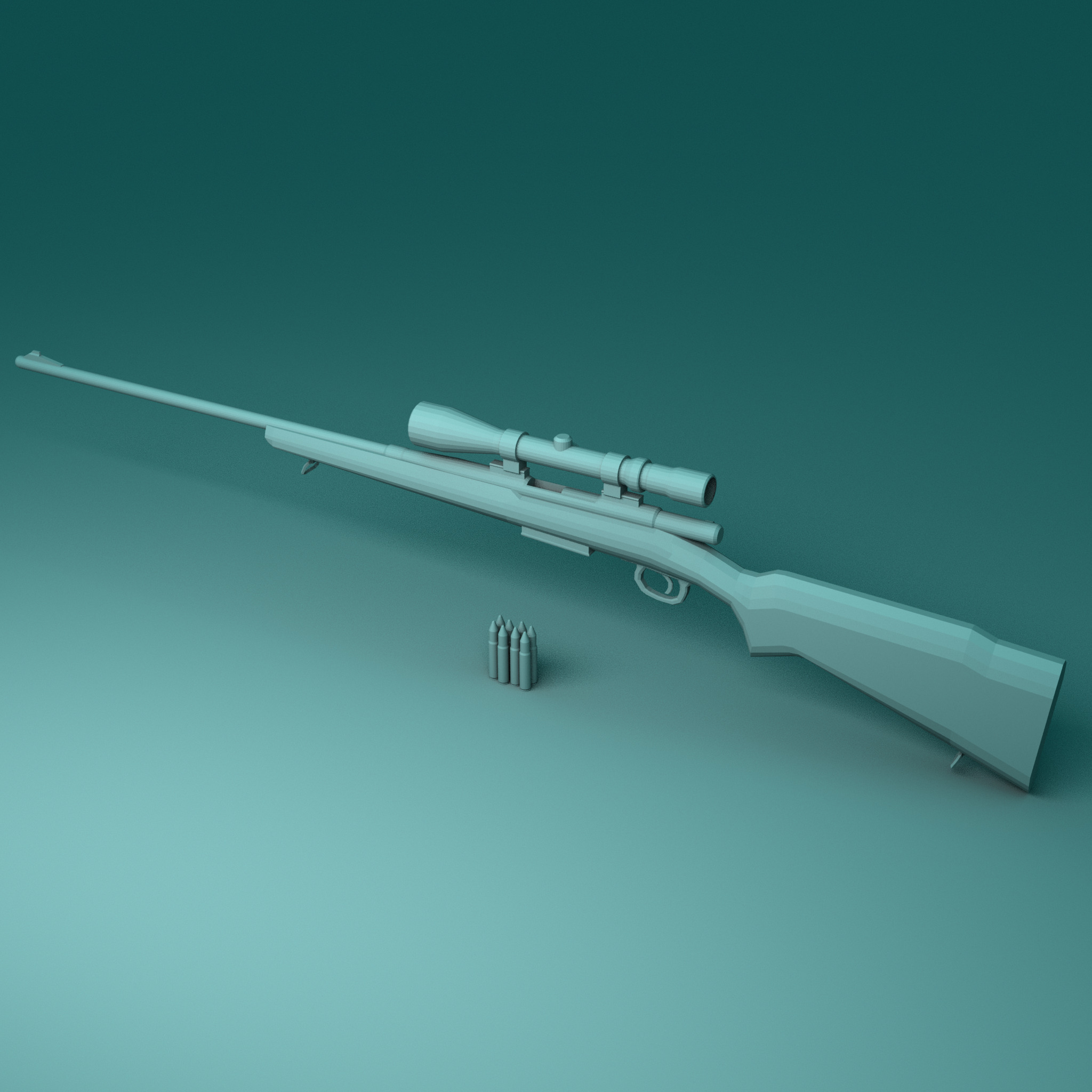 Hunting Rifle Low-poly 3D model_1