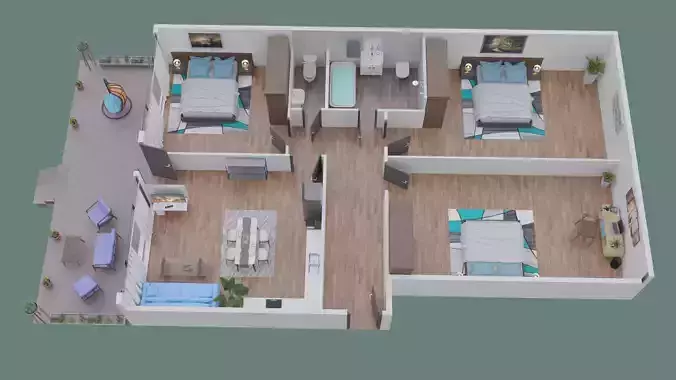 House Floor Plan in 3D