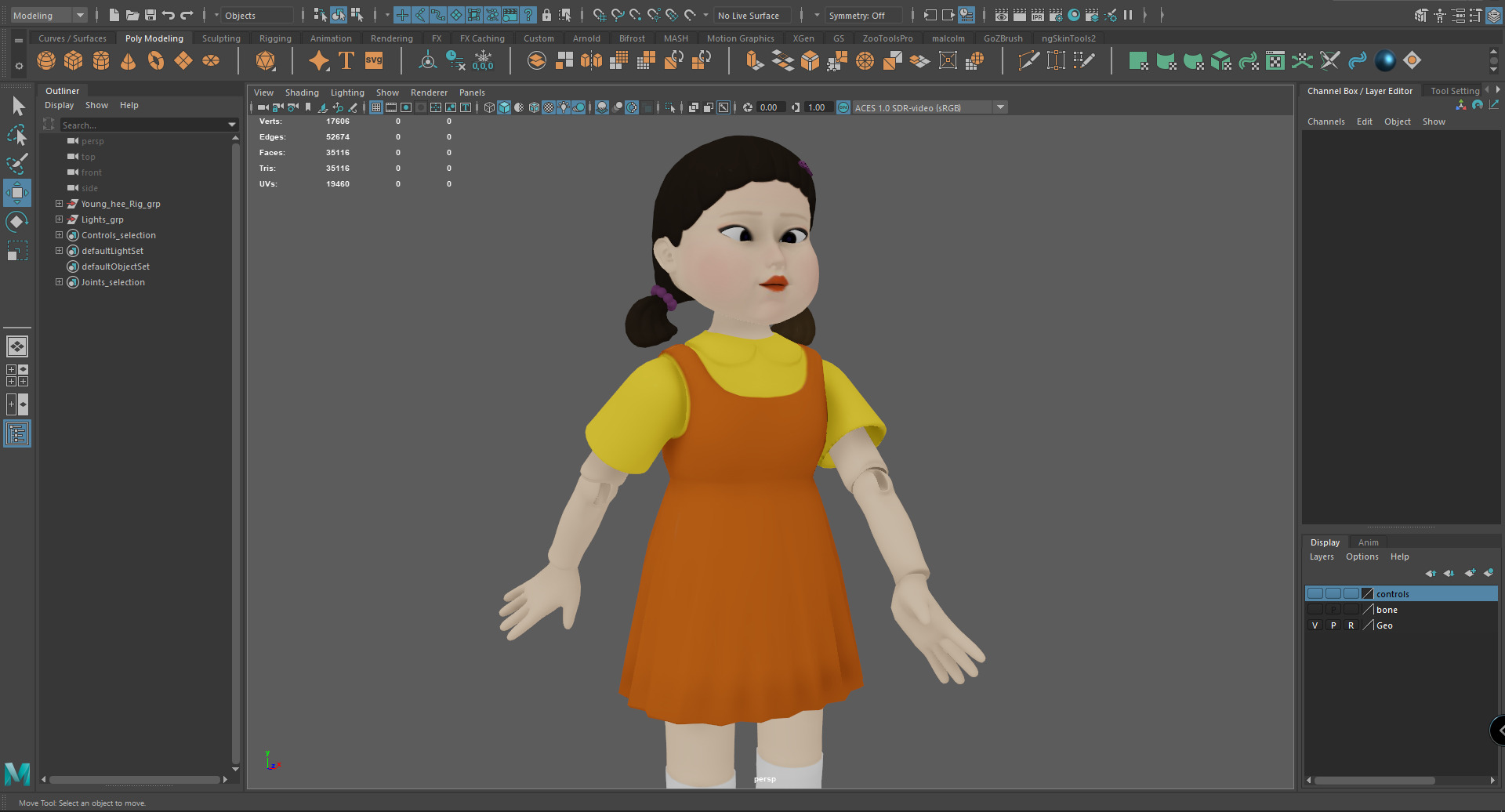 Squid Game Doll 3D Model - Fully Rigged for Animation 3D model_19