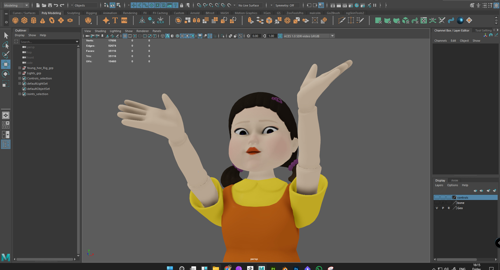 Squid Game Doll 3D Model - Fully Rigged for Animation 3D model_3