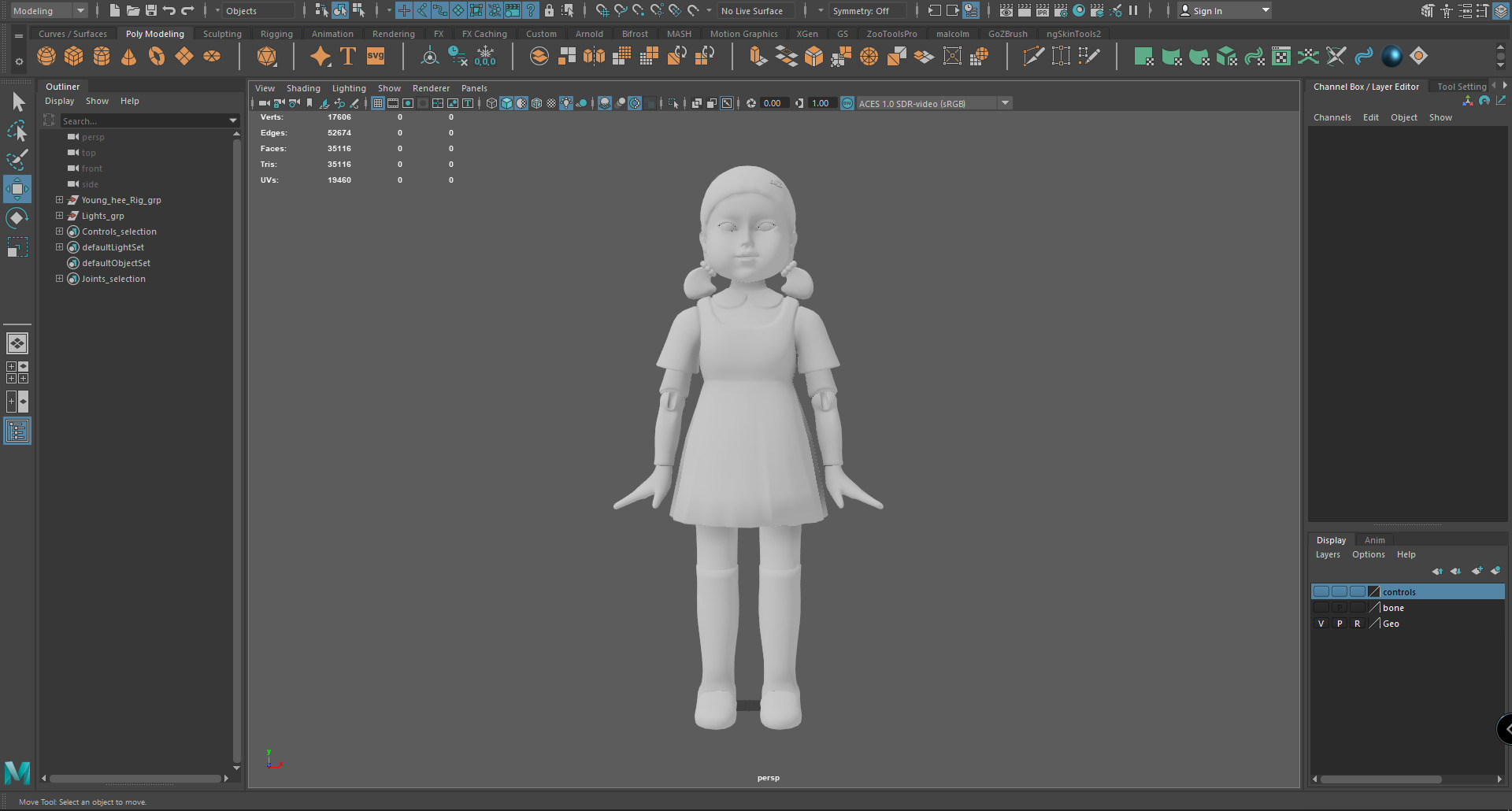 Squid Game Doll 3D Model - Fully Rigged for Animation 3D model_4