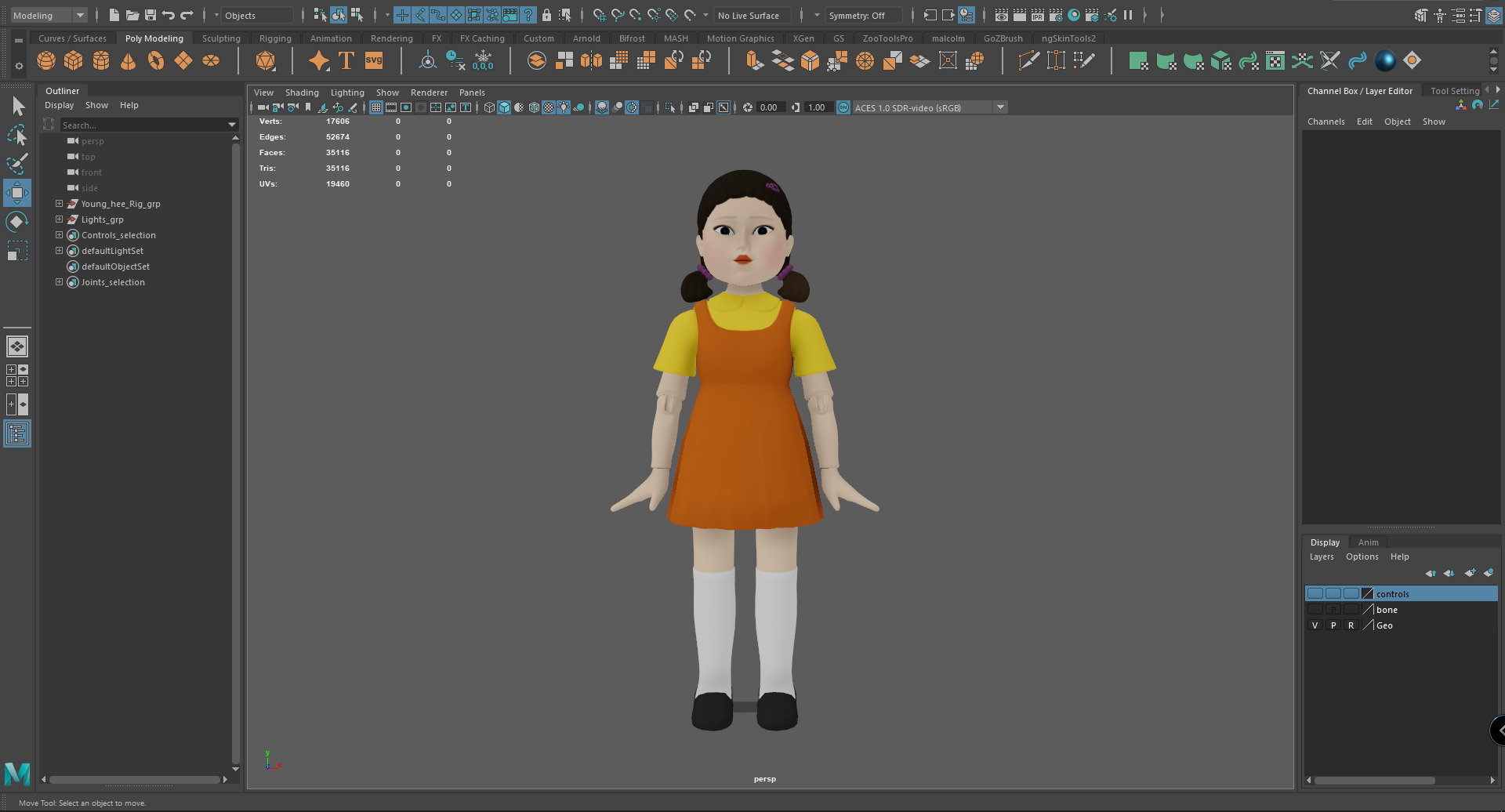 Squid Game Doll 3D Model - Fully Rigged for Animation 3D model_12