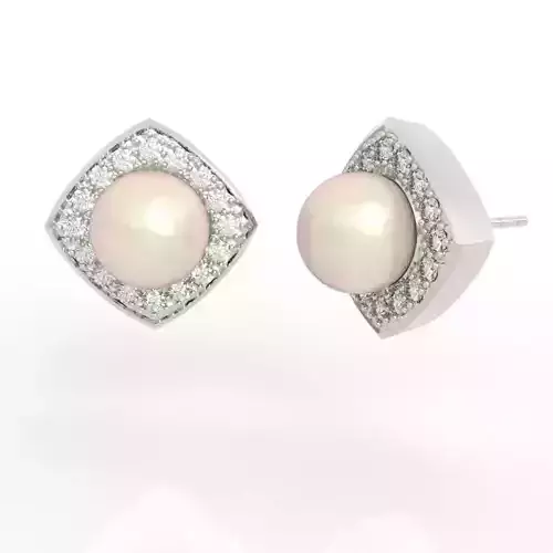 8mm Pearl Diamond Halo Earrings 3D print model
