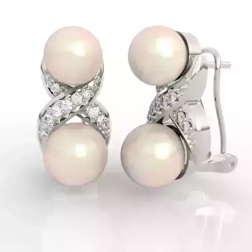 Double Pearl Diamond Earrings