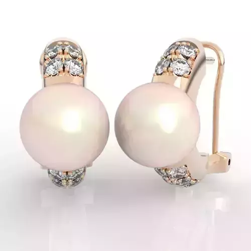 8mm Pearl Diamond Stud Earrings