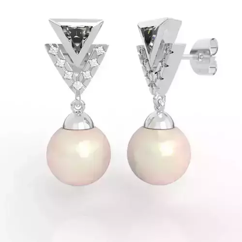 Triangle Diamond Pearl Earrings 