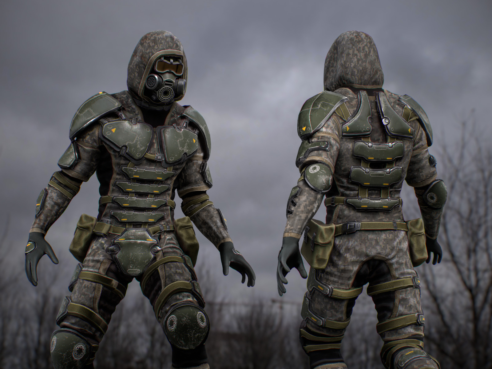 Gameready  post-apocalyptic armored soldier Low-poly 3D model_2