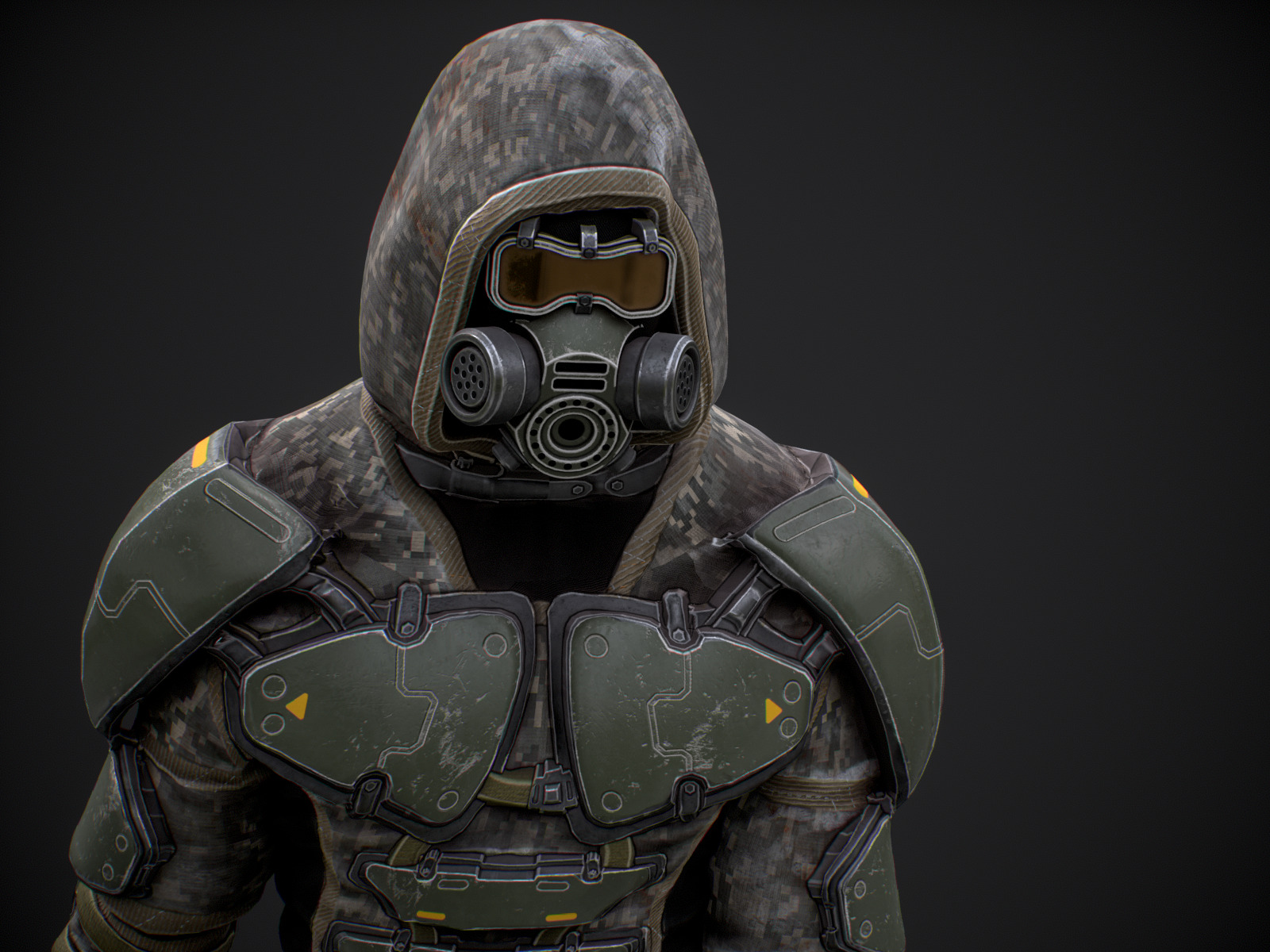 Gameready  post-apocalyptic armored soldier Low-poly 3D model_11