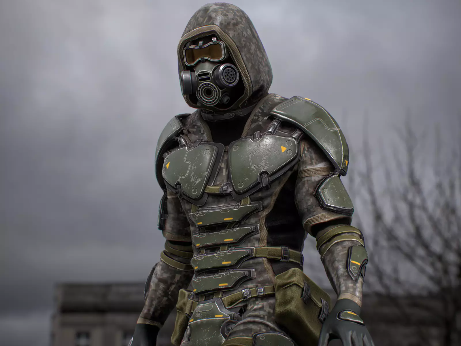 Gameready  post-apocalyptic armored soldier Low-poly 3D model_0