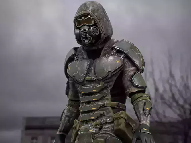 Gameready  post-apocalyptic armored soldier Low-poly 3D model