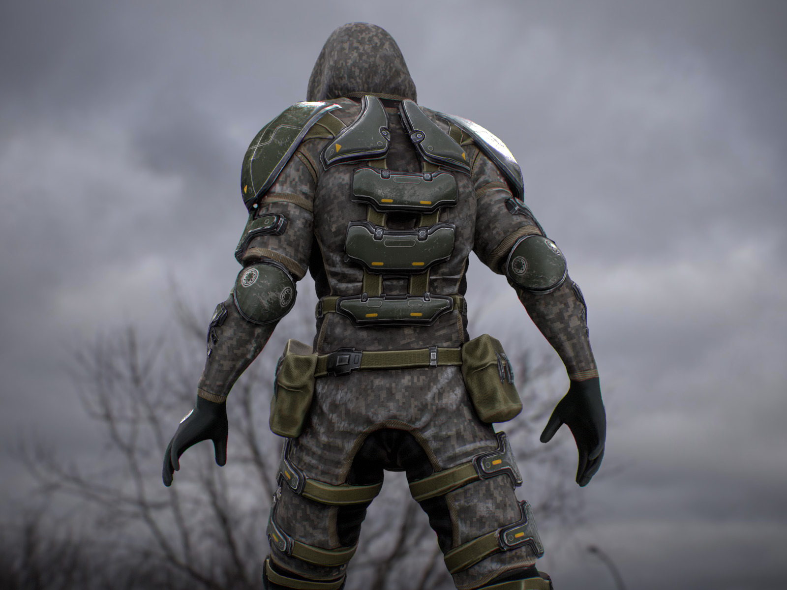 Gameready  post-apocalyptic armored soldier Low-poly 3D model_6