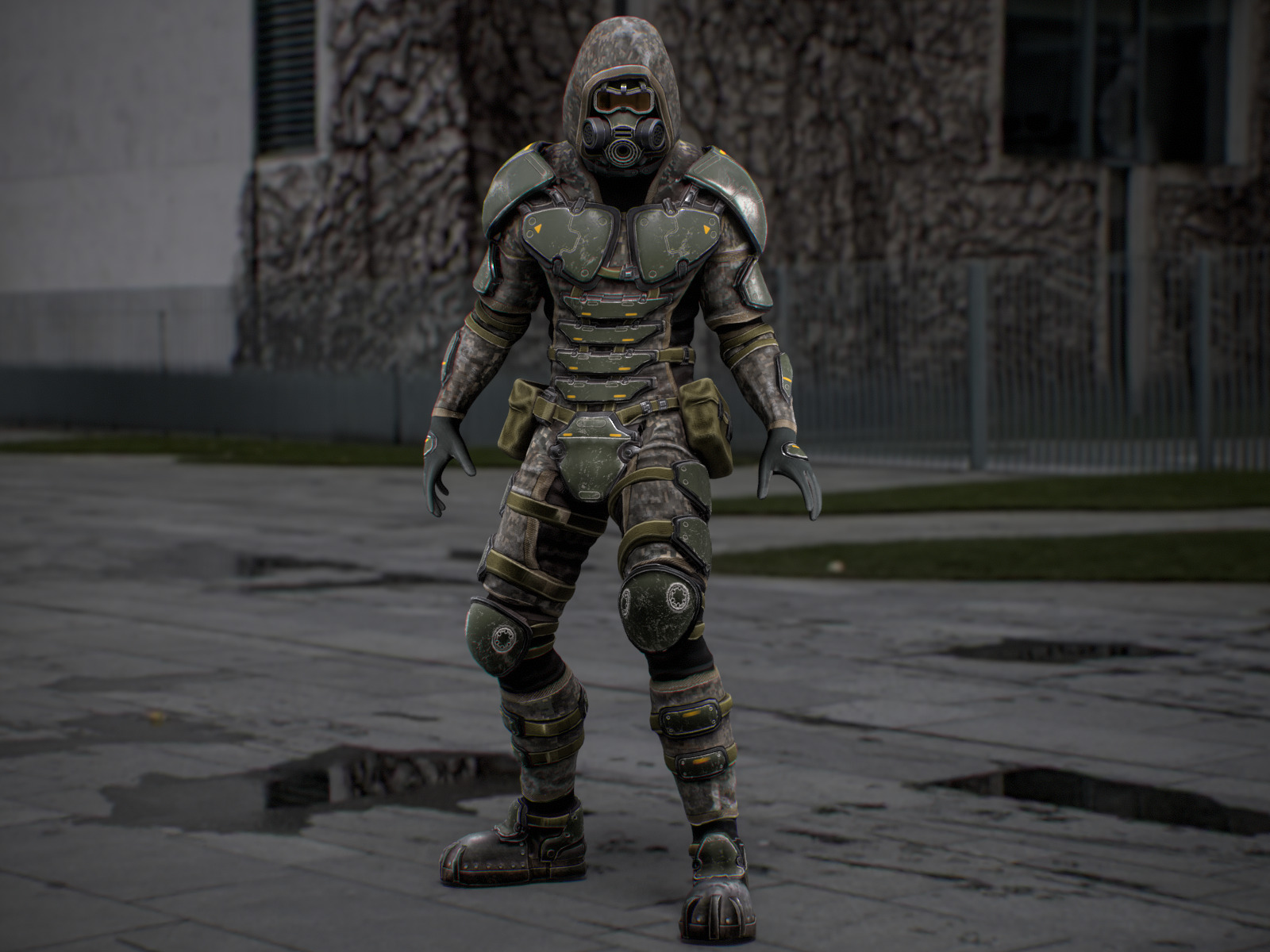 Gameready  post-apocalyptic armored soldier Low-poly 3D model_3