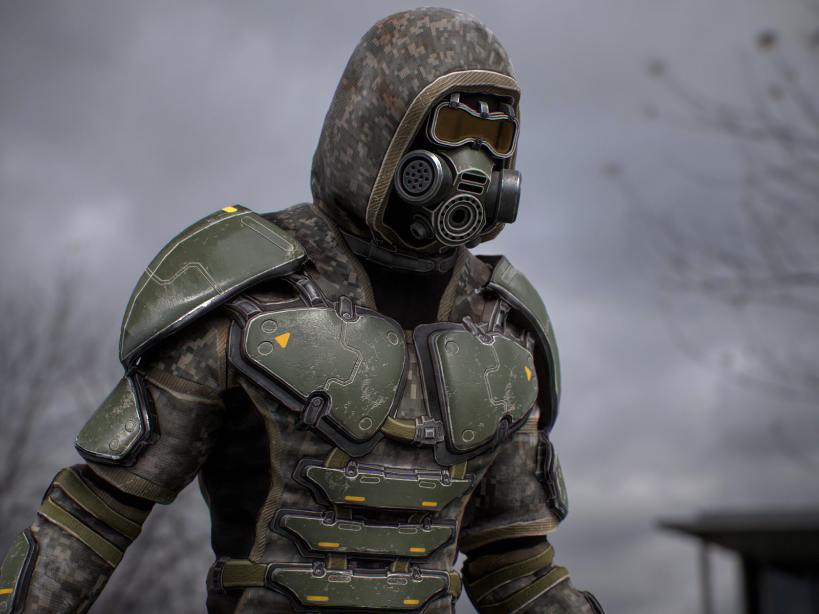 Gameready  post-apocalyptic armored soldier Low-poly 3D model_5