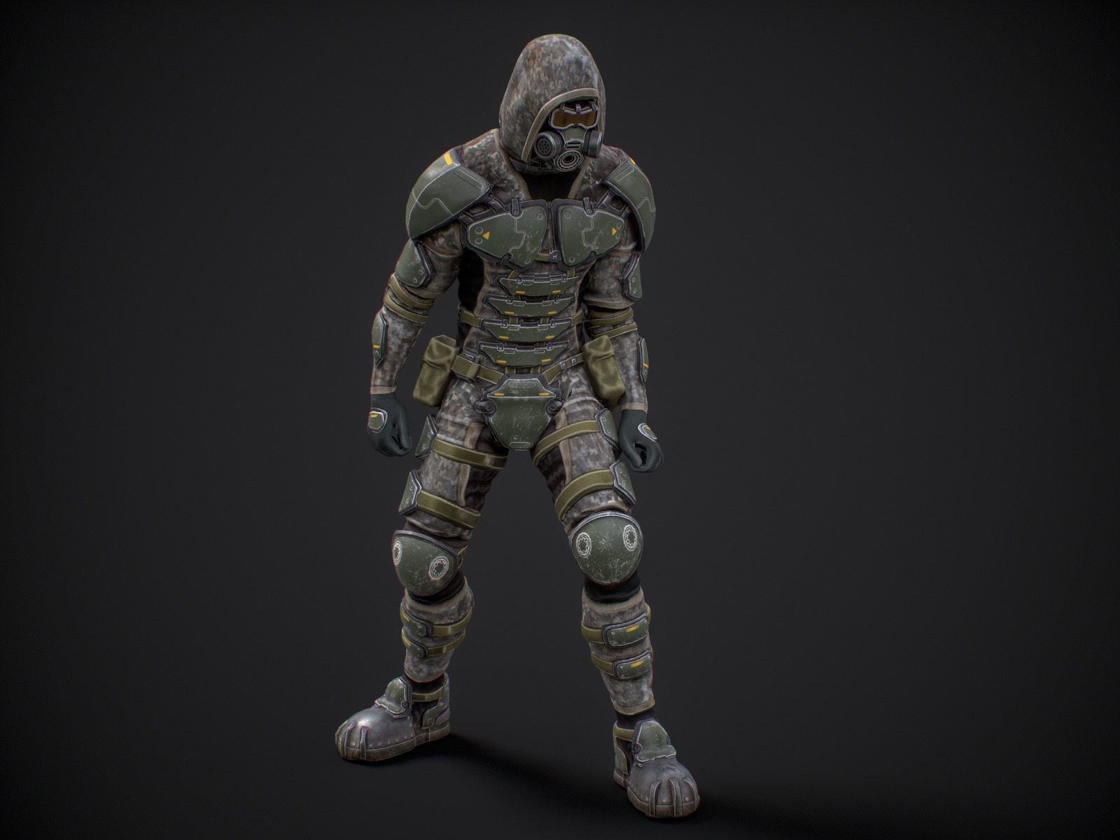 Gameready  post-apocalyptic armored soldier Low-poly 3D model_14