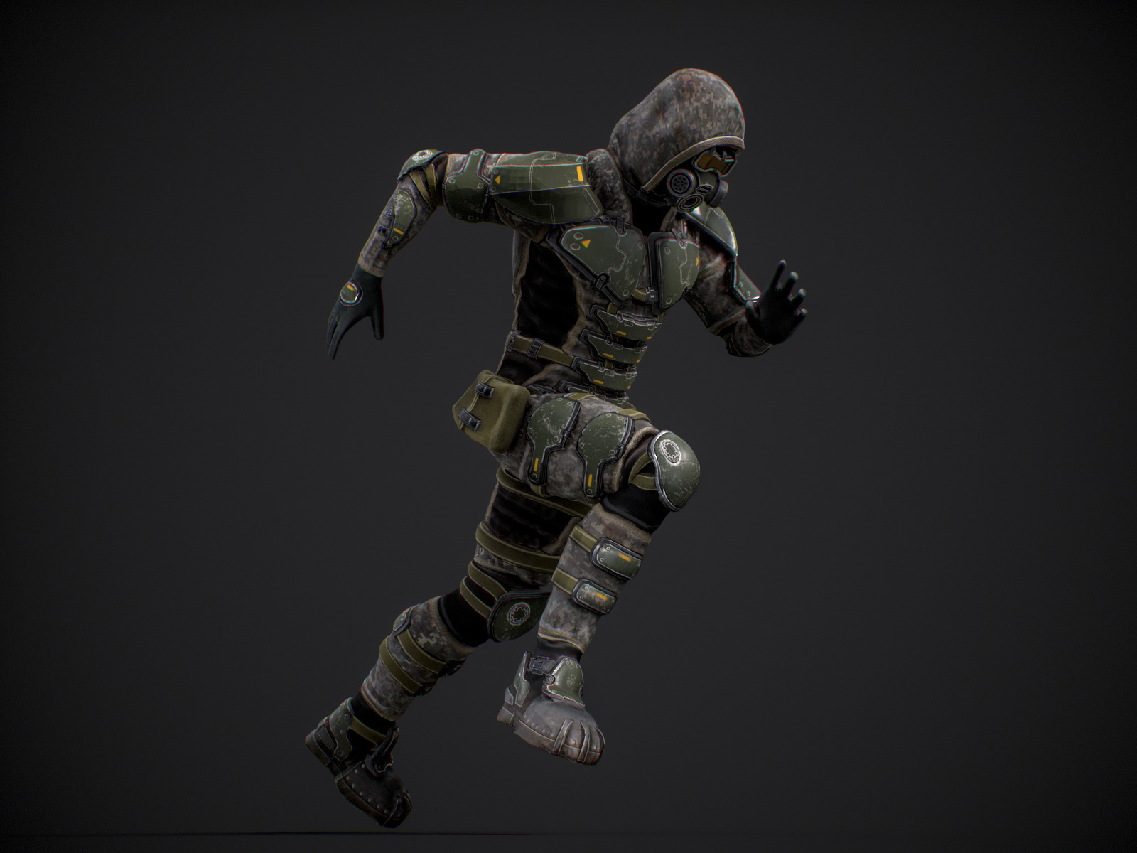 Gameready  post-apocalyptic armored soldier Low-poly 3D model_7