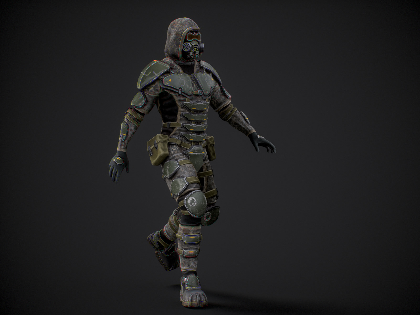 Gameready  post-apocalyptic armored soldier Low-poly 3D model_9